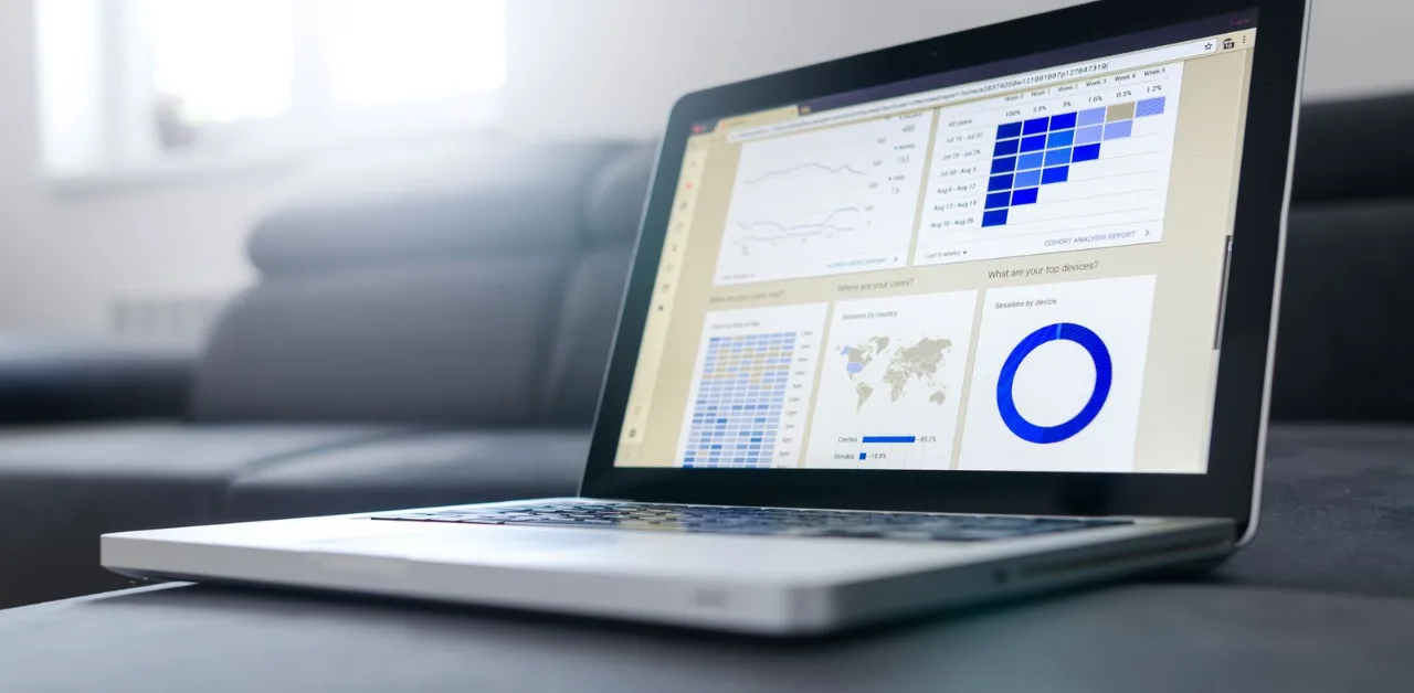 Laptop showing an analytics dashboard used to track AI citation and crawler data